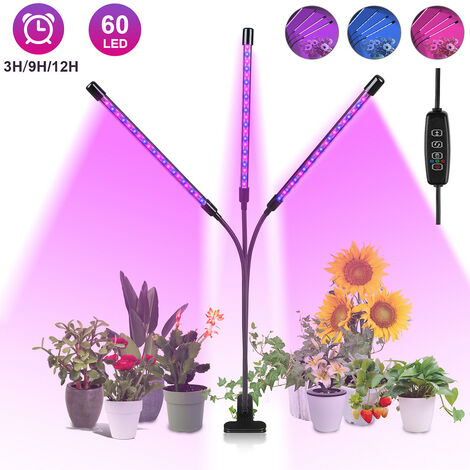 Randaco Pflanzenlampe LED Vollspektrum Pflanzenlicht 60 LEDs 3 Köpfe Grow  Lampe Pflanzenleuchte Wachstumslampe für Pflanzen, 10