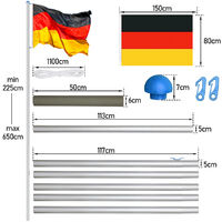 Randaco Aluminium Fahnenmast und Bodenhülse 6,5 m, hochwertiges Flaggenmast inkl. Deutschlandfahne 150*90 cm mit Abschlusskappe