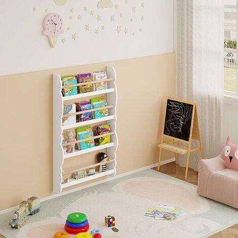 Bibliothèque Murale pour Chambre d'enfants WOLTU, Étagère de Rangement en Bois MDF à 4 Niveaux, 60x14,5x98cm, Blanc