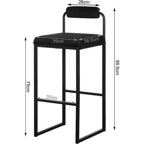 WOLTU 4 pc Velvet Bar Stools W/ Back Rest Kitchen Dining Furniture Bar Chairs Black