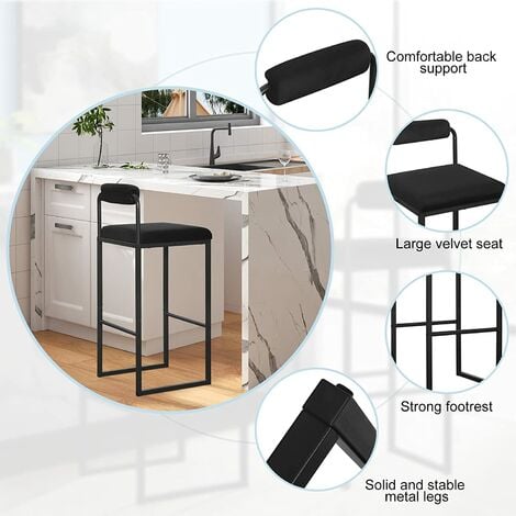 WOLTU 4 pc Velvet Bar Stools W/ Back Rest Kitchen Dining Furniture Bar Chairs Black