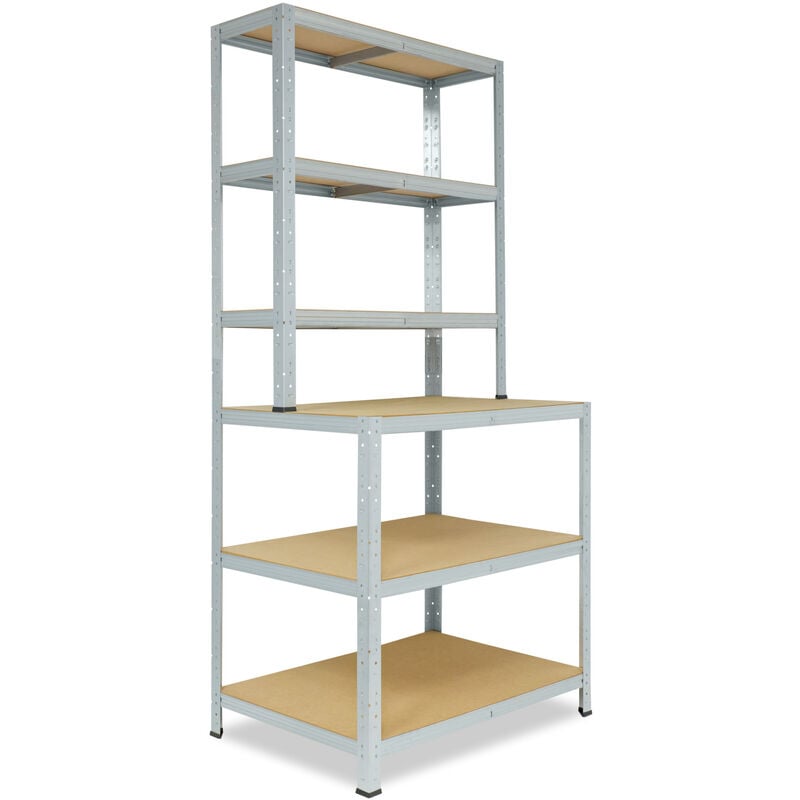 Estanteria metal galvanizado 4 estantes madera sin tornillos 190 x 150 x 60  cm azul/naranja