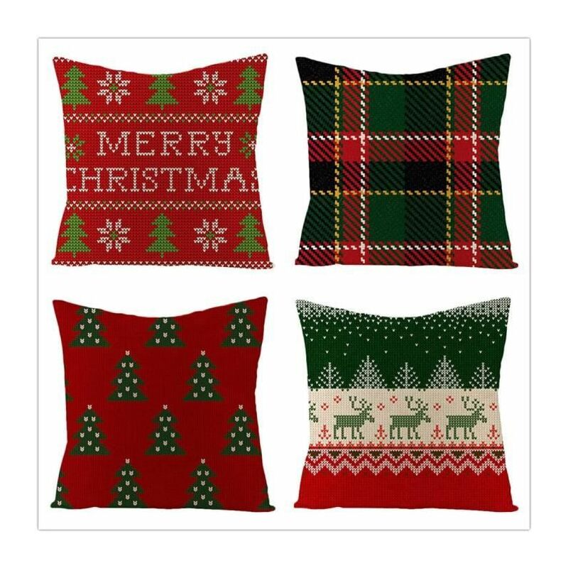 Funda De Cojín Cuadrada Decorativa 4 Piezas-Árbol De Navidad Moderno Rojo Nórdico- Funda De Cojín Verde 45X45cm FUIENKO