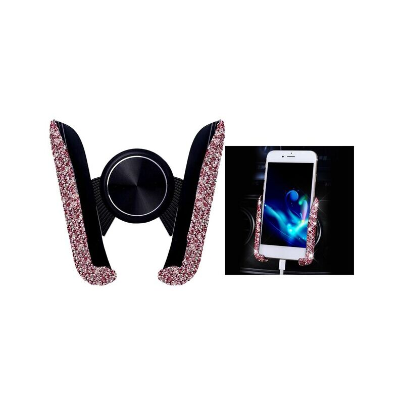 Soporte de teléfono móvil para coche, accesorio de montaje para rejilla de ventilación de coche, cristal de diamante, accesorios interiores,Pink