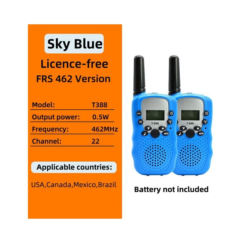 Fuienko-walkie-talkie T388 para niños, Radio bidireccional de 2 piezas, regalo de cumpleaños,CHINA,FRS Blue