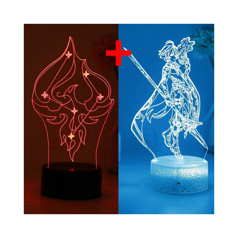 2 juegos de Genshin Impact Hu Tao Constellation 3D Led luz nocturna juego Anime lámpara de escritorio para decoración de habitación de niños Regalo de Cumpleaños de Navidad,Genshin 2