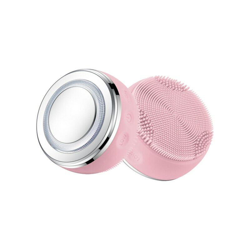 Cepillo de limpieza Facial eléctrico, limpiador Facial de silicona, masaje Facial EMS, dispositivo de belleza Facial con luz LED,Pink,CHINA