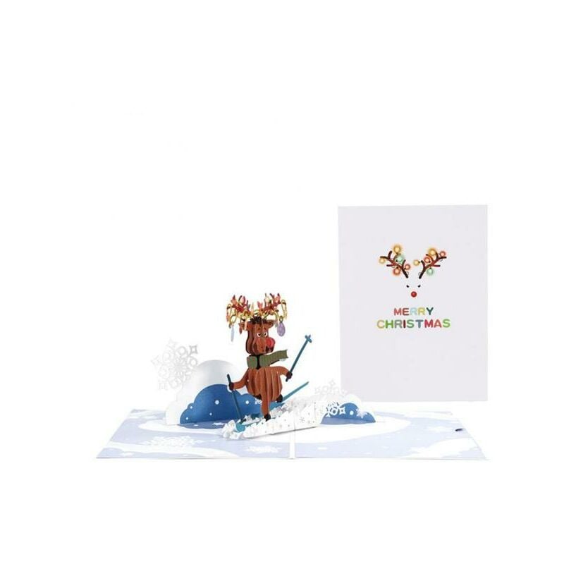 Tarjeta de felicitación de Navidad, tarjeta de felicitación creativa de dibujos animados de Acción de Gracias en 3d, tarjeta de felicitación de patinaje, postal de alces, suministros de fiesta,01,Federación Rusa