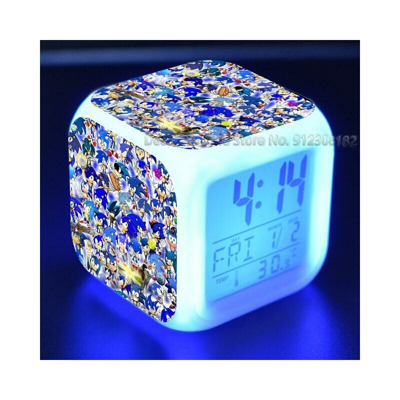 Despertador con estampado de película Sonic 2 para niños y niñas, reloj de escritorio Digital LED colorido con termómetro de fecha, regalo para niños y niñas,9