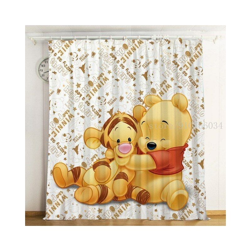 Cortina de oso de Winnie The Pooh para niños y niñas, Textiles para el hogar con patrón personalizado de dibujos animados, regalo de cumpleaños, 2021,B,W138xH100cm,Rings top(folio)