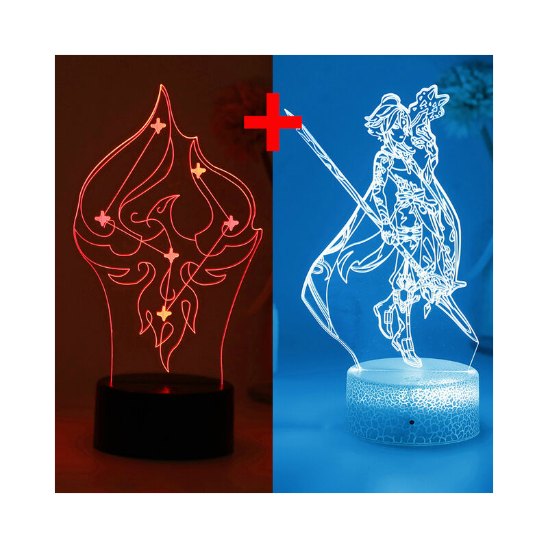 2 juegos de Genshin Impact Hu Tao Constellation 3D Led luz nocturna juego Anime lámpara de escritorio para decoración de habitación de niños Regalo de Cumpleaños de Navidad,Genshin 2