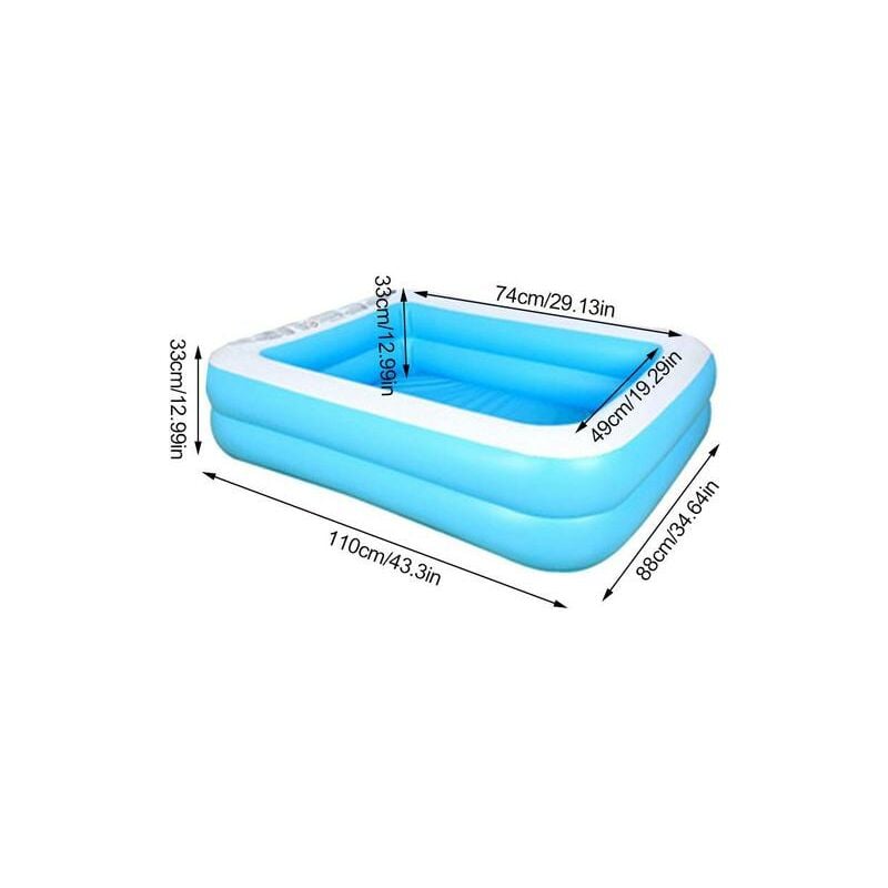 Piscina inflable de 2 capas para bebés y niños, piscina cuadrada de bolas, para el hogar,128x85x45cm,Blue white