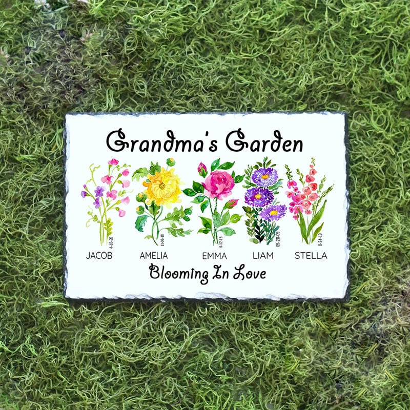 Piedras de jardín, flores de nacimiento, regalo personalizado para su abuela, foto personalizada, adornos de Gardon, bandera, rectángulo, envío directo