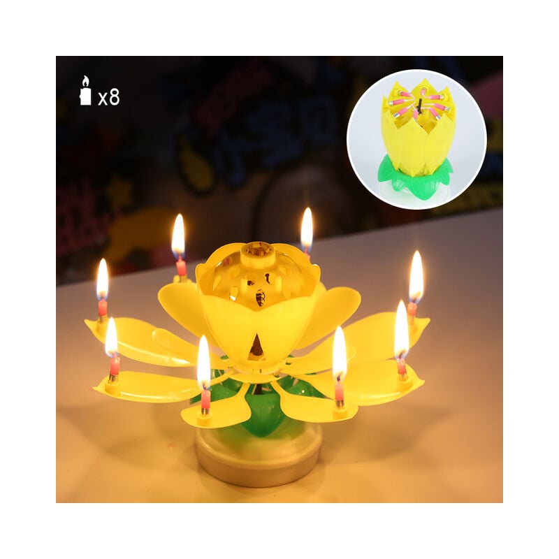 Velas de cumpleaños con flor de loto para niños, suministros de decoración para fiestas de cumpleaños, decoración para Tartas, regalos para niños,single deck yellow