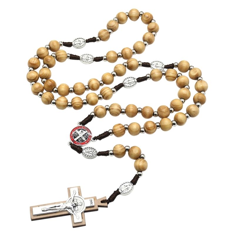 Collares de cruz de madera para mujeres y hombres, colgante cristiano colgante de cuentas de madera, suministros de regalo de joyería religiosa