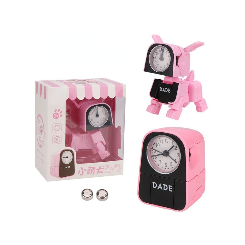 Reloj despertador deformable de dibujos animados para perros, bonito robot para perros, juguetes para niños, regalo para estudiantes y niños, reloj despertador creativo de animales,Rosa