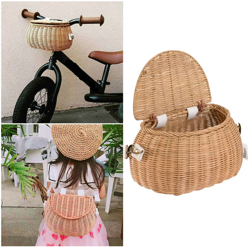 Cesta trasera pequeña para niños, bonita mochila de ratán tejida a mano, cesta de almacenamiento de hombro para bebé, bolsas de cesta de moda para niñas,CN