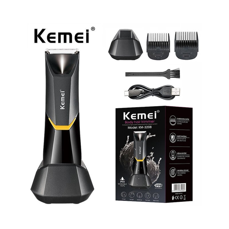 Kemei-Afeitadora eléctrica para hombres, depiladora de partes privadas para axila, depiladora de pecho, recortadora de pelo corporal para mujeres,With box