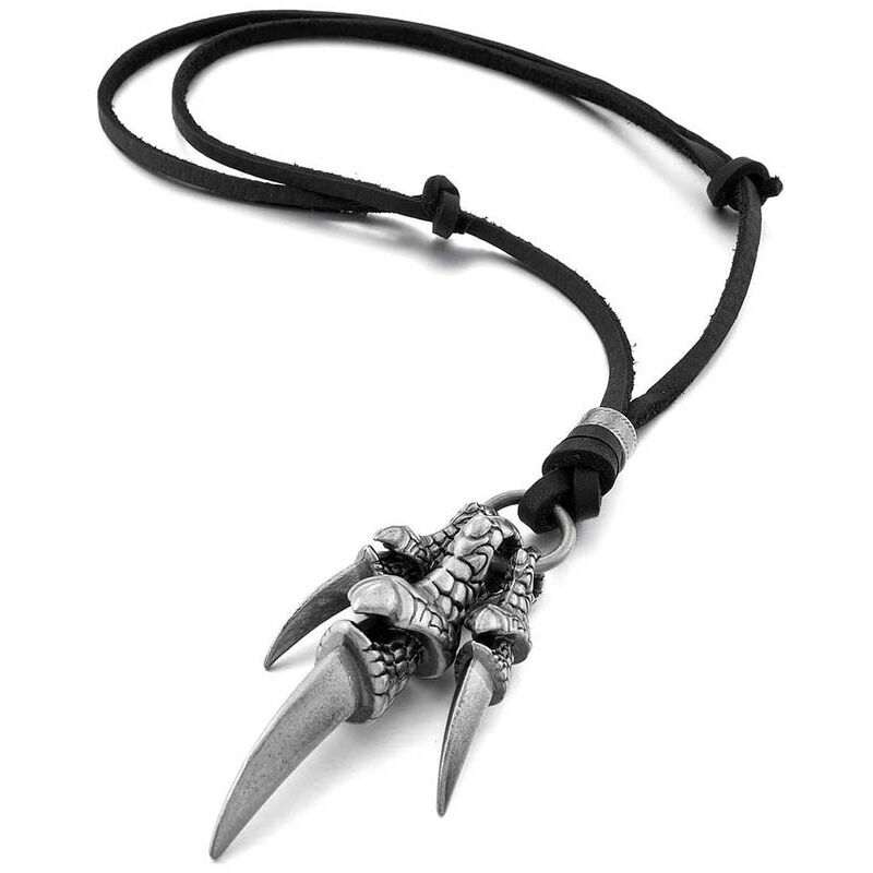 Collar con colgante de aleación de cuero para hombre y mujer, cadena ajustable gótica de 16 a 26 pulgadas, plata y negro