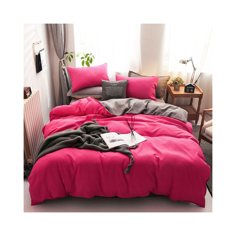 Juego de ropa de cama nórdica de doble Color, funda de edredón individual, Queen y King, Sábana de cama de 240x220, funda de almohada de lino, gris y rosa,Rose Gray,Single 3pcs 150x200,Kit