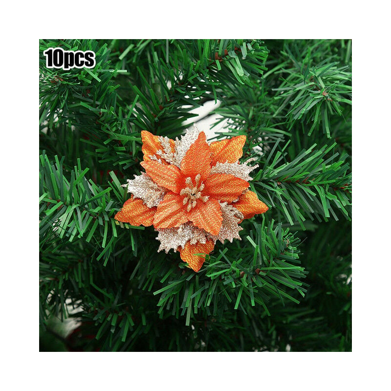 Poinsettia-Colgante de árbol de flores para Navidad, decoración de fiesta, adorno hermoso para árbol de Navidad, 10 piezas,bronze,CHINA