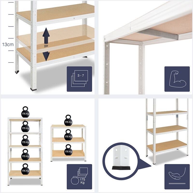 shelfplaza® HOME 230x60x60 cm Scaffale metallo per carichi pesanti bianco  con 5 ripiani con 175kg