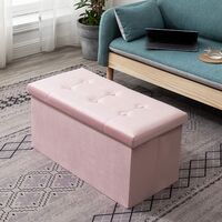 Ottoman Velvet Folding Storage Footstool with Hidden Storage Space for Small Space for Bedroom Living Room Pink