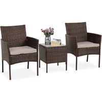 Radelldar Rattan Garden Furniture Set, Outdoor Conservatory Furniture 3 Set, 2 Rattan Chairs and 1 Table, Lawn, Terrace, Courtyard, Outdoor Restaurant Garden Table and Chairs Set (Brown 3-piece set)