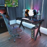 Gaming Desk with Led Lights R shape Gamer Workstation Racing Table with Cup Holder& Headphone Hook PC Computer Desk for Home Office Gaming Table Desk Cheap Laptop Table 114 * 60 * 72CM