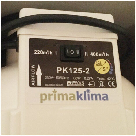 Extracteur 2 Vitesses 220/400m³/h 125mm Prima Klima - Ventilateur Centrifuge Puissant