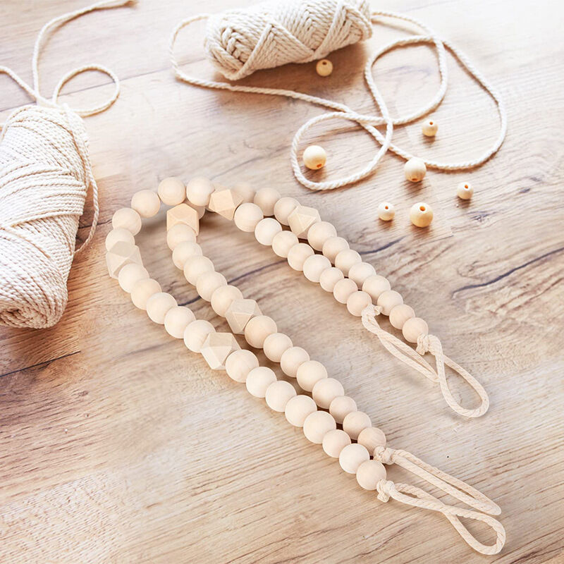 Embrasses Rideaux Bohème ANBOWEI - 4 Pièces Coton Tissé Main Avec Perles Bois - Style Macramé Beige