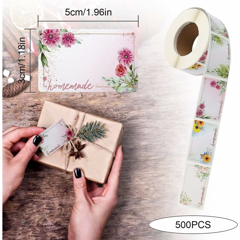 500pcs Brown) Etiquettes rondes Kraft autocollantes fleurs et feuilles  Etiquettes pour confiture 5cm Etiquettes autocollantes en