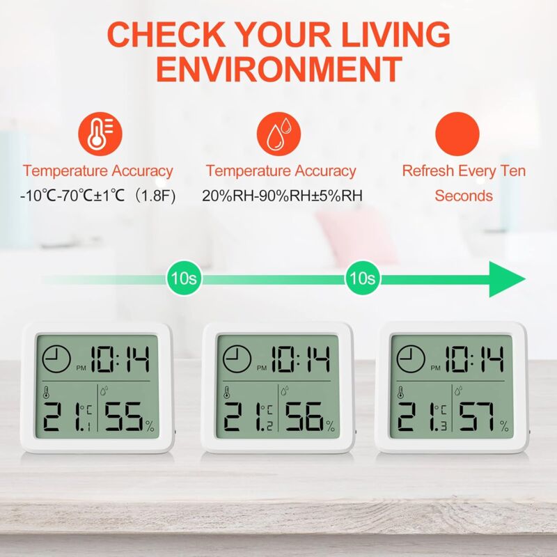 Termoigrometro Digitale ARCELI - 5 Pezzi, Misuratore Temperatura E Umidità, Per Interni, Serre, Incubatrici - Foto 5