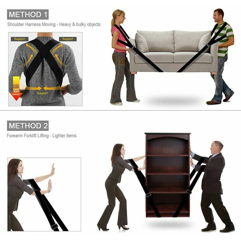 4 Sangles De Déménagement Pour 2 Personnes - Capacité 380kg - Protection Meubles Et Sols