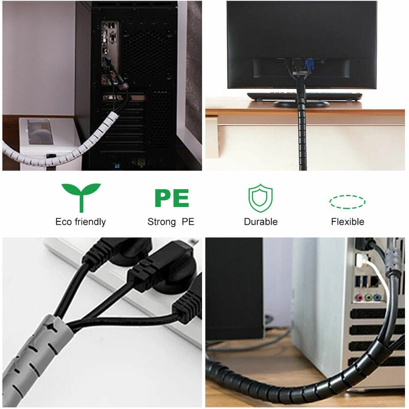 Cache Cable, 2m Gaine Souple Electrique Cable Management, Gestion Des Cables  Pour Maison Et Bureau, 2m - ?16mm, Noir