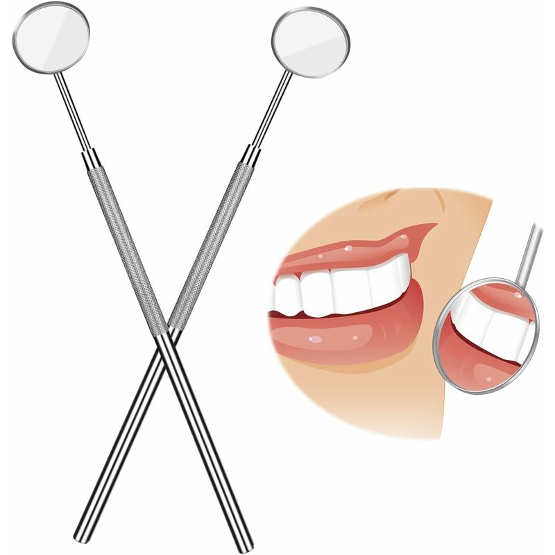 2PCS Miroir Dentaire, Miroir de dent Dentaire en Acier Inoxydable, Miroir d' inspection de Stomatoscope, Miroir pour l'extension des Cils, diamètre 20  mm, Argent