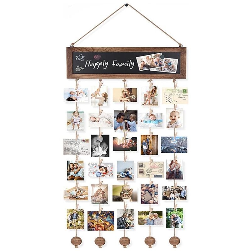 Cadre Photo Mural Pêle Mêle Photos, Cadre photo Collage avec 30 petites  pinces en bois, pour accrocher des photos images cartes postales de l'art ,  Décoration Maison et Cadeau Mariage Anniversaire