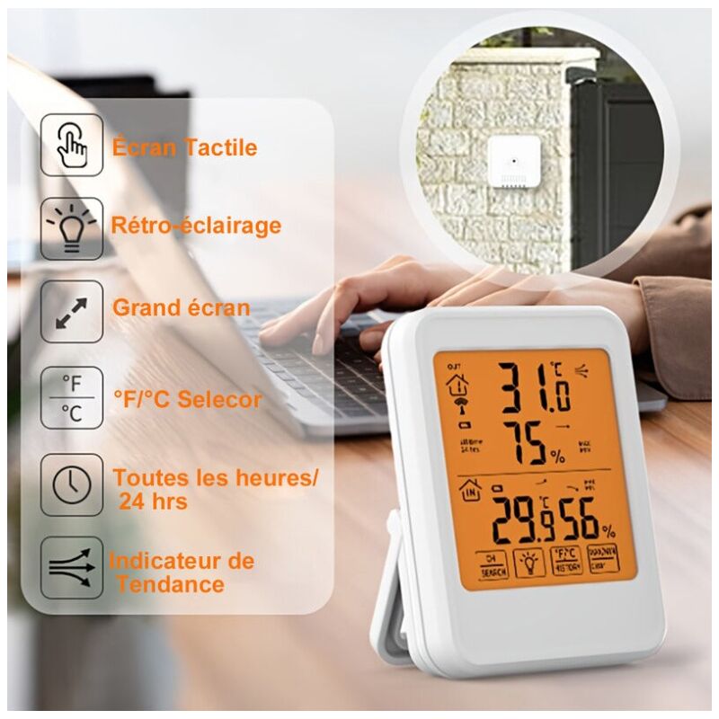 Thermomètre Hygromètre avec Capteurs Extérieur SDLOGAL, Rétroéclairage et  Grand écran LCD, Commutateur ℃/℉, Température Humidité de Haute Précision