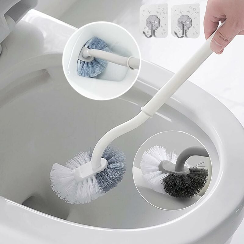 Brosse WC/WC/salle de bain de rechange, tête de brosse de nettoyage avec  manche en acier inoxydable, lot de 2 pièces, blanc