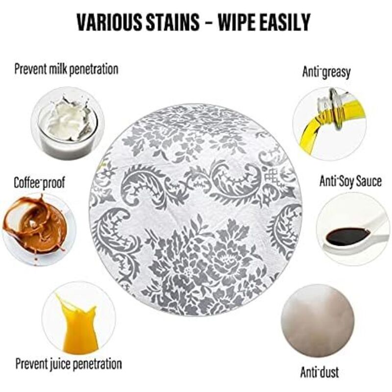 Nappe Ronde En Toile Cirée 140 Cm - Aspect Lin Anthracite - Imperméable Et Lavable - Pour Terrasse, Balcon, Jardin - 9