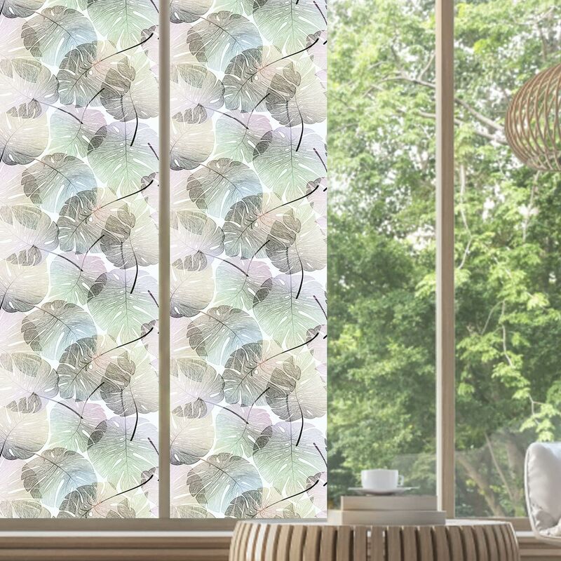 Film Fenêtre Anti Regard DIFIT 60x200cm - Motif Fleur Noire Dépoli Brise Vue Anti-UV Pour Intimité