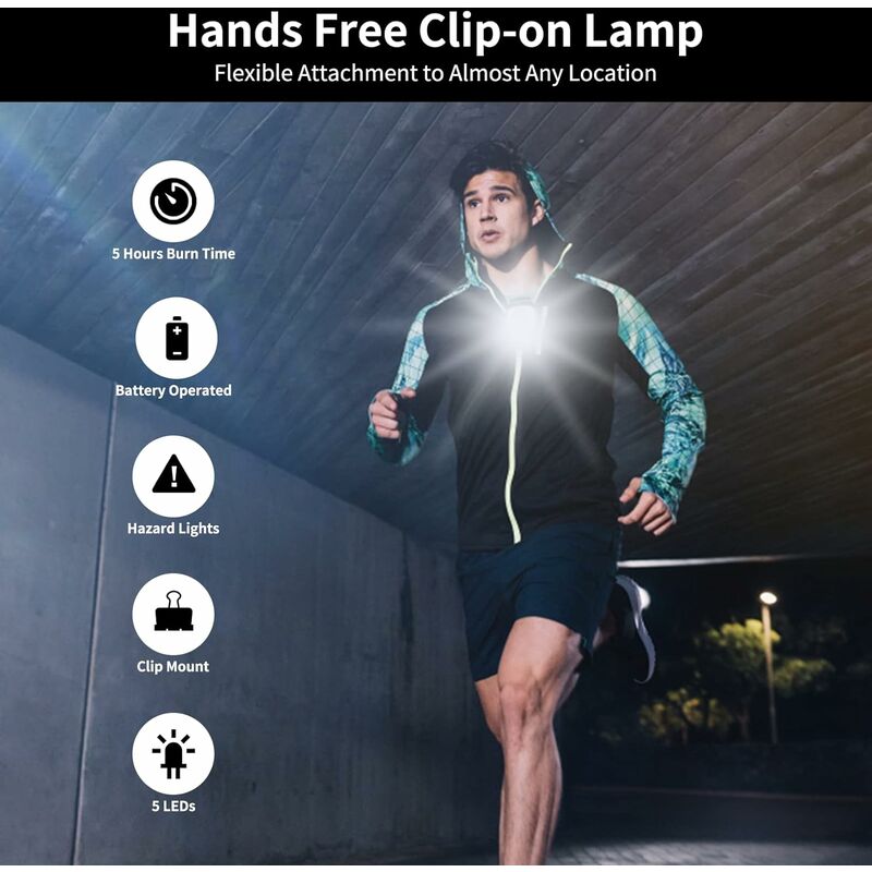 Lampe de course à clipser, lumière de sécurité rechargeable pour coureurs,  lampe de poche mains libres