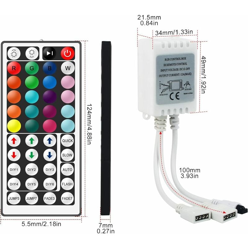 VIPMOON DC 5V-24V LED Controller avec 24 Touches Telecommande LED Controleur  pour Ruban LED RGB 5050 3528. Vitesse/Luminosité/Couleur/Scène Réglable :  : Luminaires et Éclairage