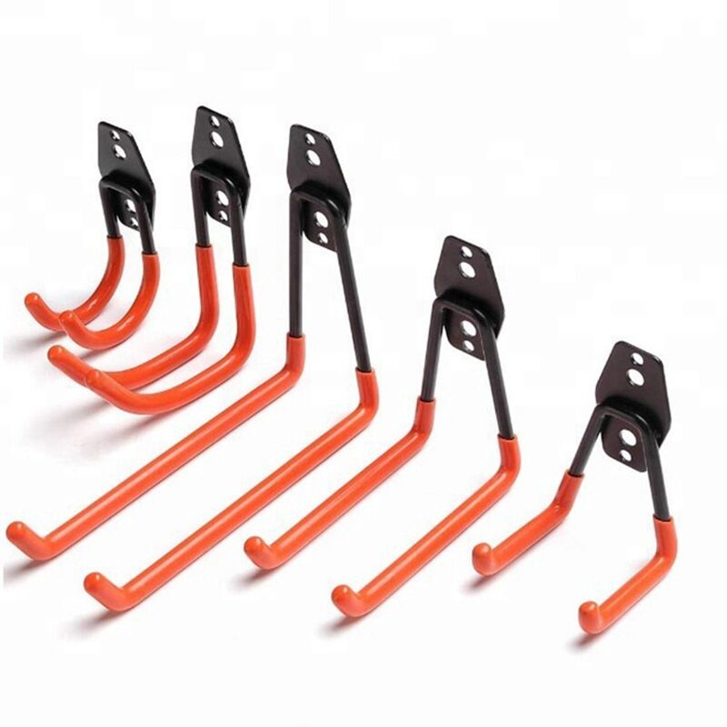 12 Crochets Rangement Garage Robustes - Support Mural Double Crochet Orange, Charge 40kg Avec Serre-Câbles | Pour Vélos, Échelles, Outils