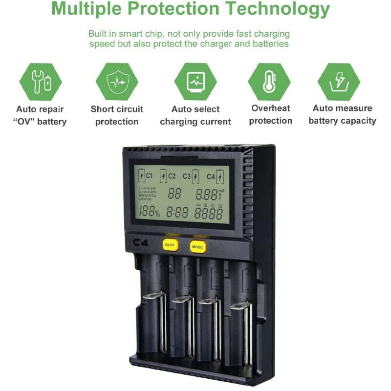 Chargeur de batterie EBL chargeur rapide de piles 18650 - chargeur  universel pour 10440 14500 16340 18650 rcr123a li-ion lifepo4 imr piles  rechargeables