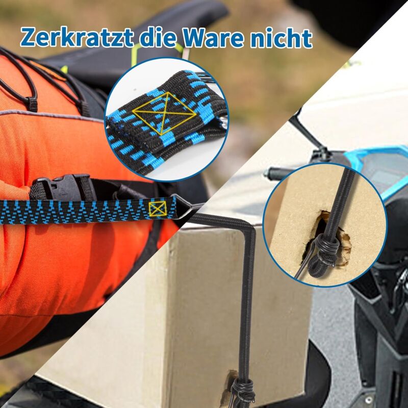 Lot De 4 Tendeurs Élastiques Avec Crochets 100cm - Sandow Plat Réglable Pour Vélo/Bâche/Camping - Bleu/Noir
