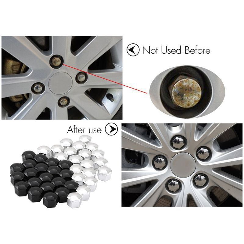20 Pièces Cache-Écrous De Roue 17 Mm - Nylon PA66, Anti-poussière & Antivol - Noir (16 Standards + 4 Antivol) - 3