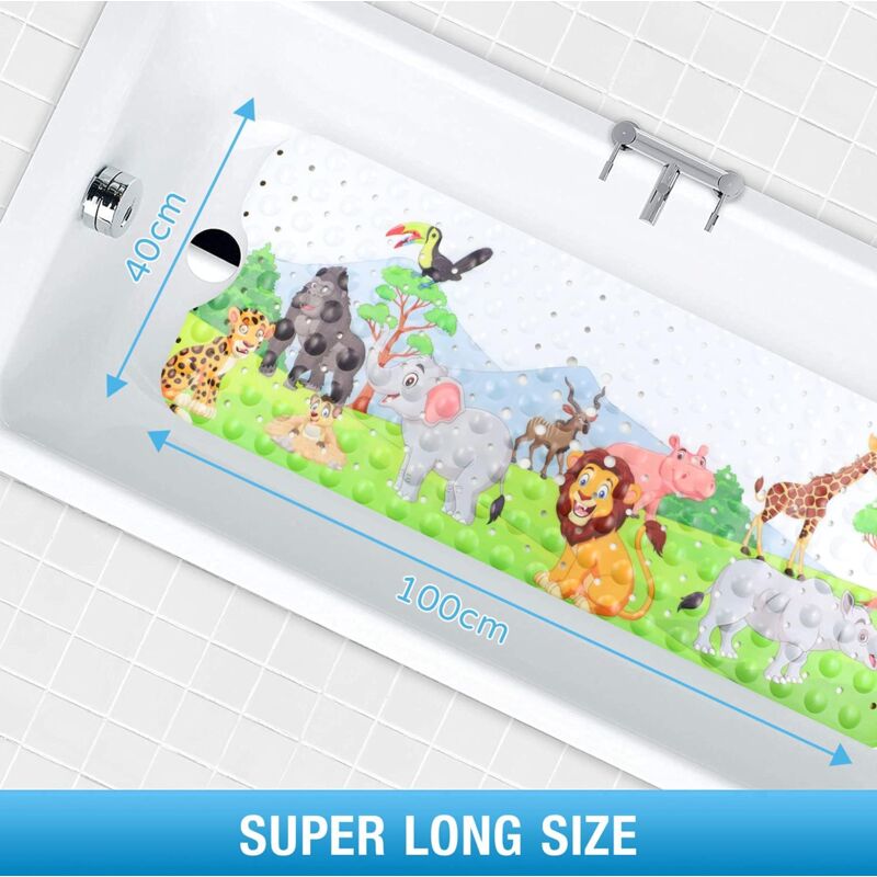 Tapis De Baignoire Antidérapant JOYBOY 100x40cm - Motif Dessin Animé Enfant - 200 Ventouses - PVC Sécurisé