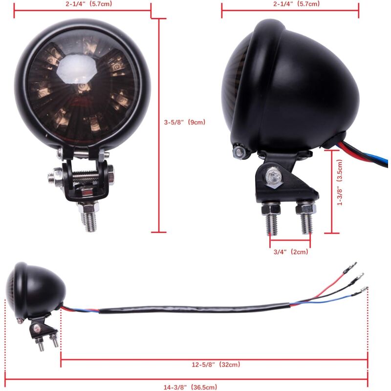 Feu Arrière Moto Vintage Chrome - Style Café Racer, Bobber - Lentille Rouge - 12V - Pour Customisation Moto, Cruiser - 10