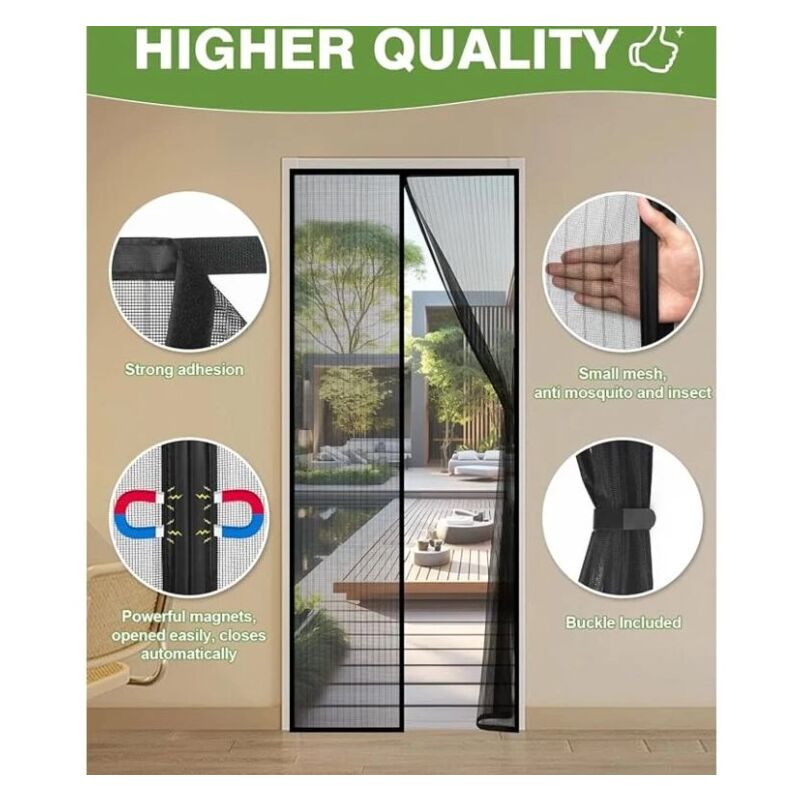 Magnétique Moustiquaire Pour Porte 145 X 210 Cm, Rideau Maille Anti Moustique Mouche, Rideaux Anti Mouche Avec Bandes Magnétiques Sans Perçage Pour Couloirs, Portes, Patio, Blanc